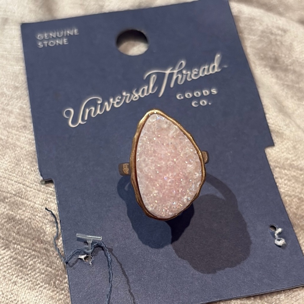 Universal Thread Pink and Gold Sparkling Druzy Ring Size 8.5